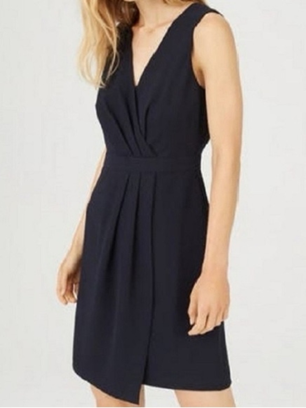 Club Monaco Navy V-Neck Pleated Mini Dress